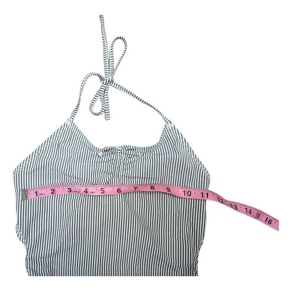 Gap Kids Seersucker 1Pc Swimsuit Open Back Sz M Gray White Micro Stripe EUC - Picture 3 of 9